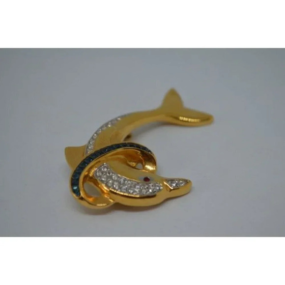 Vintage Butler  Dolphin with Hoop Costume Jewelry Brooch - Picture 3 of 8